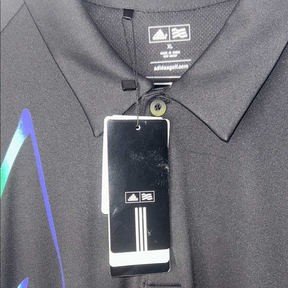 Adidas Black Polo with Black and Blue Design New With Tag Size XL - Picture 2 of 6